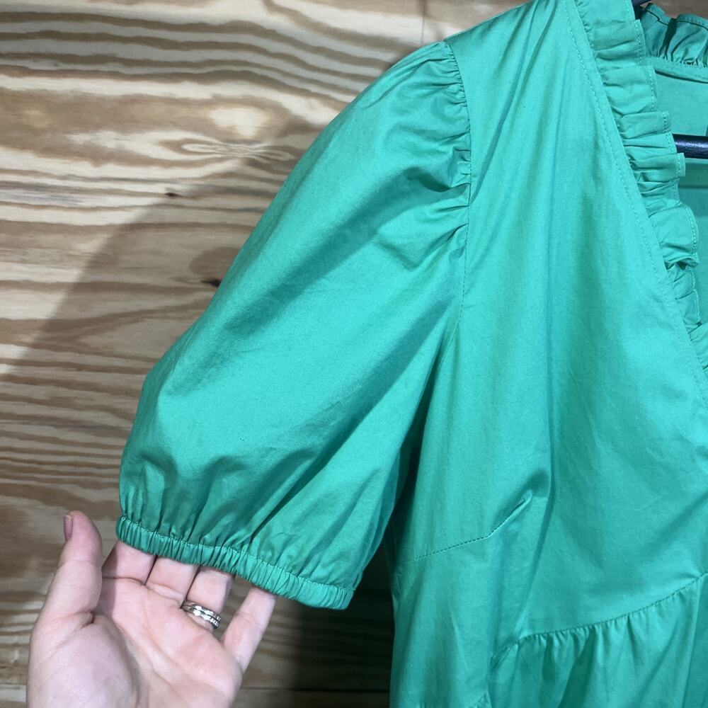 Donna Morgan Babydoll Tiered Midi Dress Sz 12 Green Cottagecore Ruffle Coquette - Picture 5 of 12